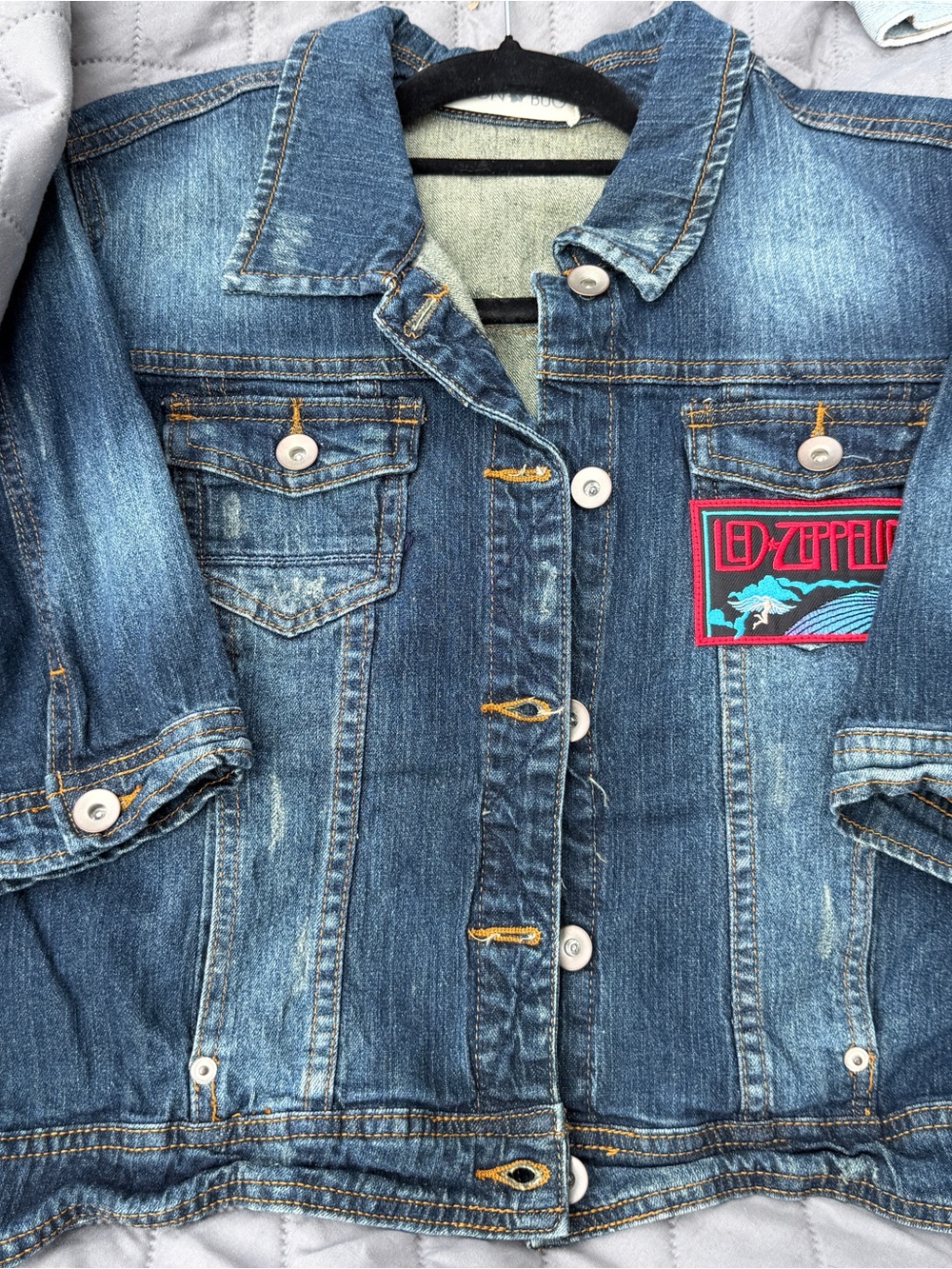 Blue Denim Jacket - Classic Women's Jean Jacket with LED Zeppelin